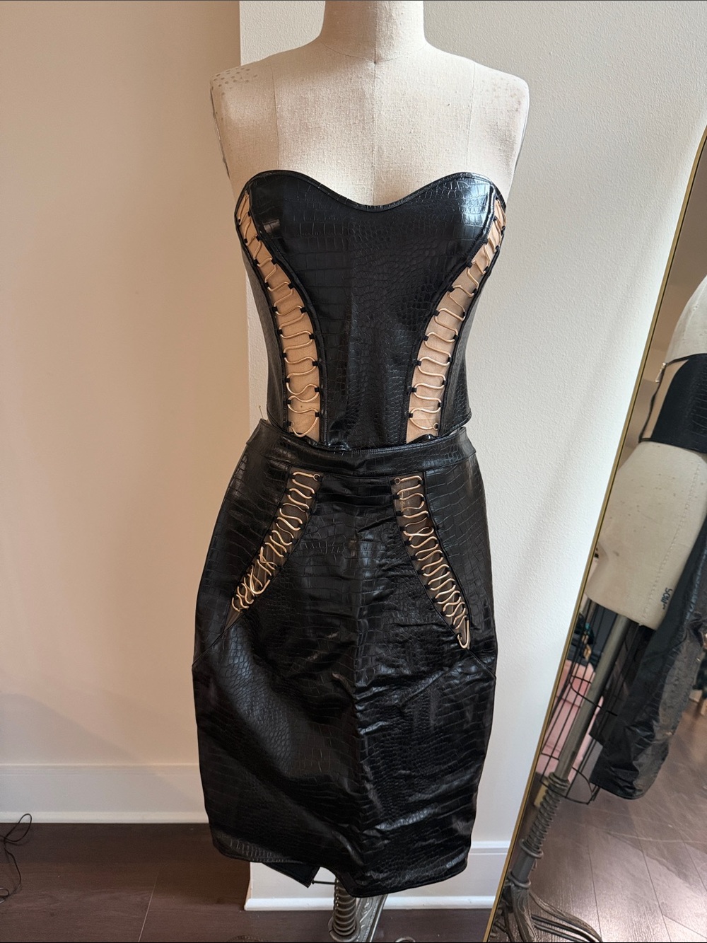 Honey Birdette Faux Croc Corset and Skirt set. Medium